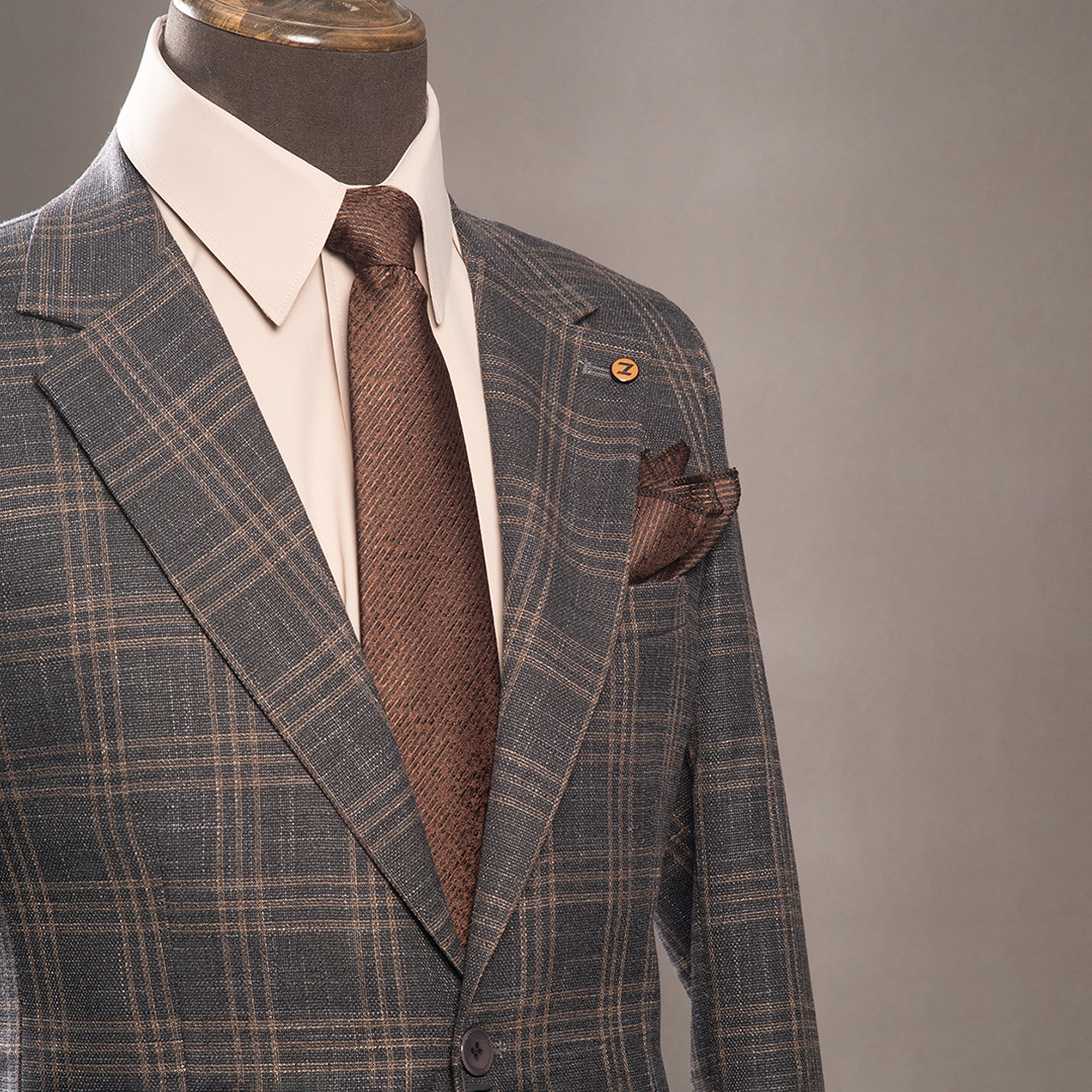 کت تک چهارخانه یقه انگلیسی - Thumbnail 4